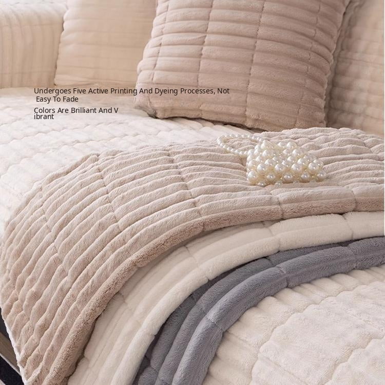 Cloud-Soft Ribbed Fleece Modular Couch Cover non-slip dotted backing detail