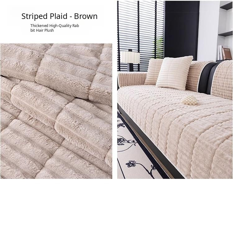 Cloud-Soft Ribbed Fleece Modular Couch Cover close view of the plush ribbed surface