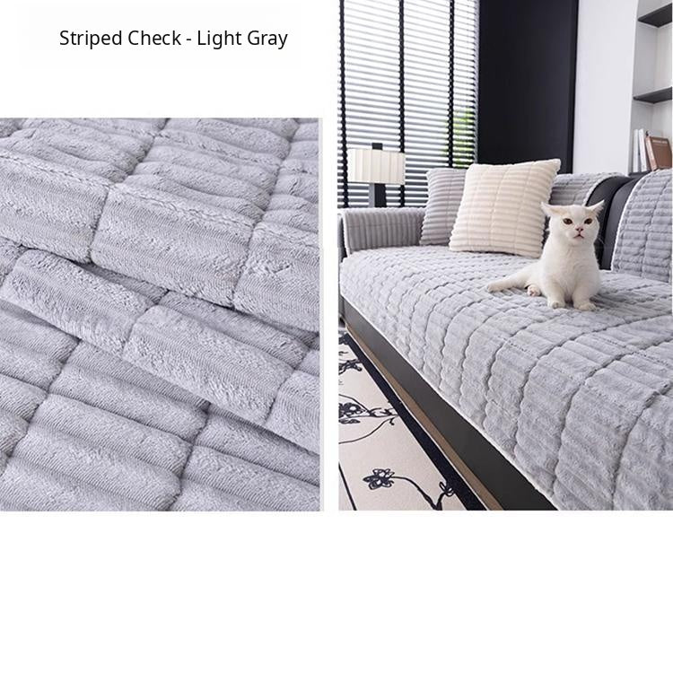 Cloud-Soft Ribbed Fleece Modular Couch Cover finished edge detail for a neat sofa fit