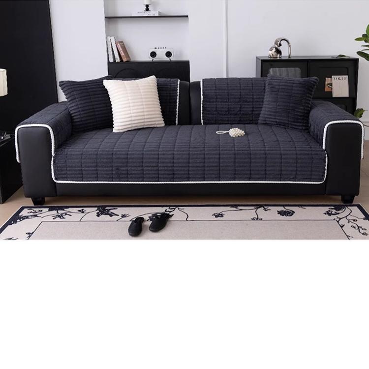 Cloud-Soft Ribbed Fleece Modular Couch Cover plush couch cover arranged with matching cushions