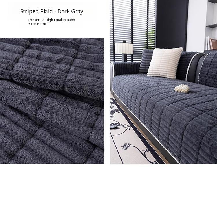 Cloud-Soft Ribbed Fleece Modular Couch Cover soft textured panel draped over a sofa seat