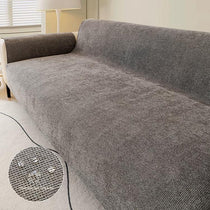 Light gray water-resistant chenille full sofa cover shown on a sofa