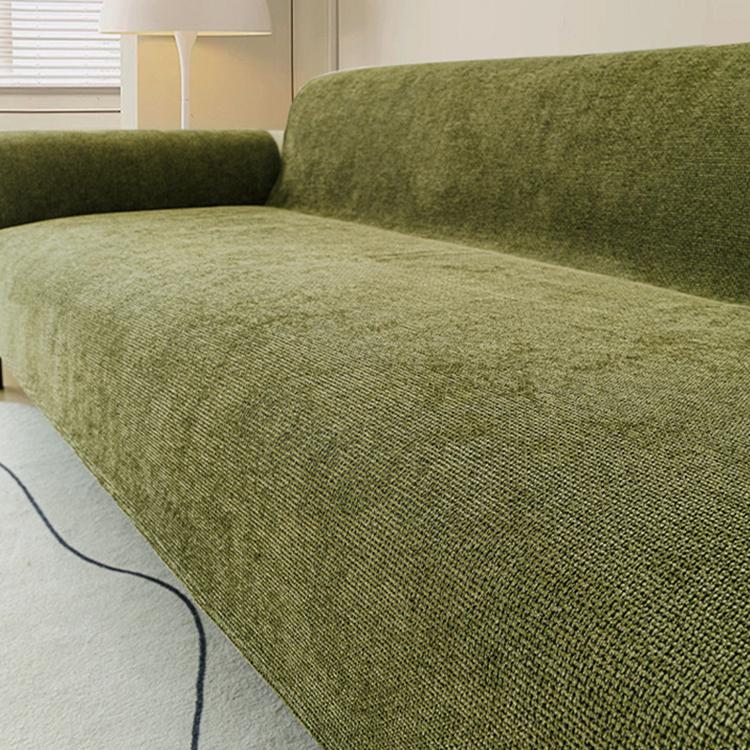 Nano-Shield Waterproof Chenille Sofa Cover shown across a sofa with a pet