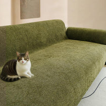 Nano-Shield Waterproof Chenille Sofa Cover styled on a sofa with a cat