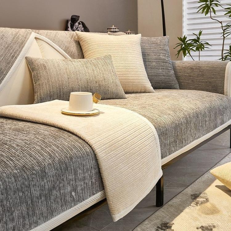 Ribbed Jacquard Chenille Modular Couch Cover styled on a contemporary sofa Main image