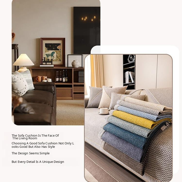 Contrast-Trim Woven Faux Linen Couch Cover – gsft-9003 Secondary image