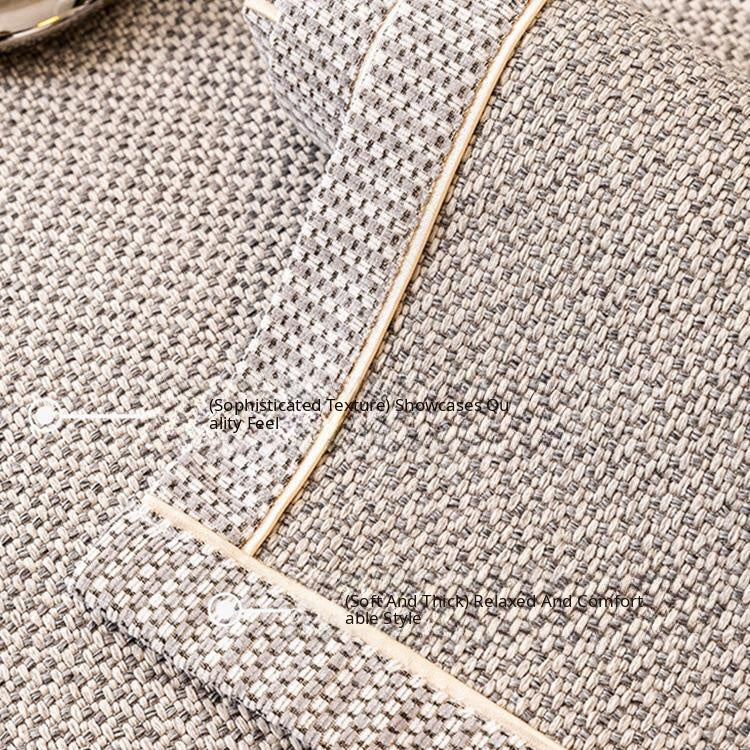 Contrast-Trim Woven Faux Linen Couch Cover non-slip dotted backing detail