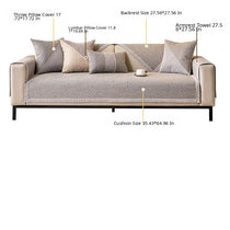 Contrast-Trim Woven Faux Linen Couch Cover mix-and-match panels across seat and backrest