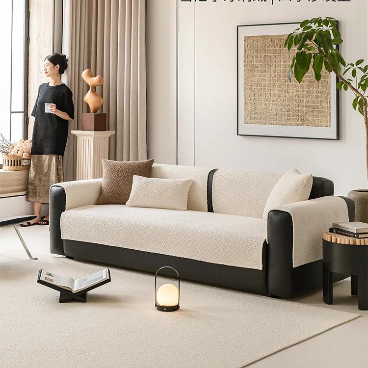 Cloud-Bouclé Chenille Modular Couch Cover styled on a modern black-frame sofa