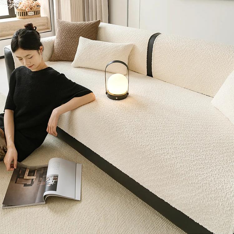 Cloud-Bouclé Chenille Modular Couch Cover relaxed sofa styling in a warm neutral room