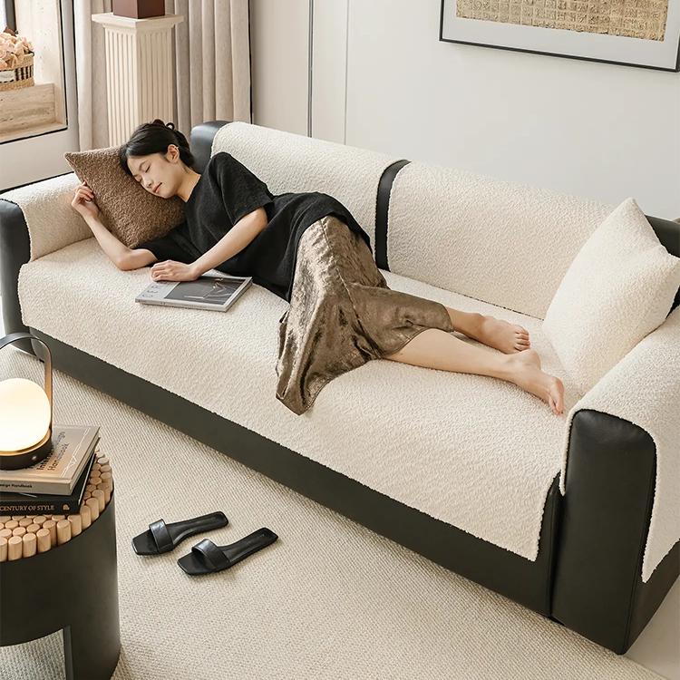 Cloud-Bouclé Chenille Modular Couch Cover wide panel coverage across the seating area