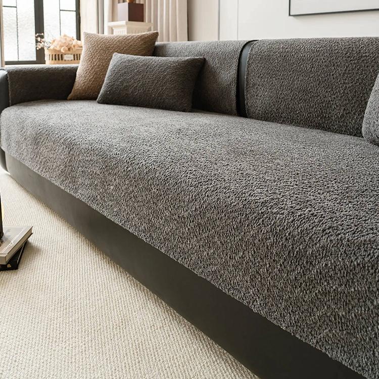 Cloud-Bouclé Chenille Modular Couch Cover plush looped chenille texture close-up