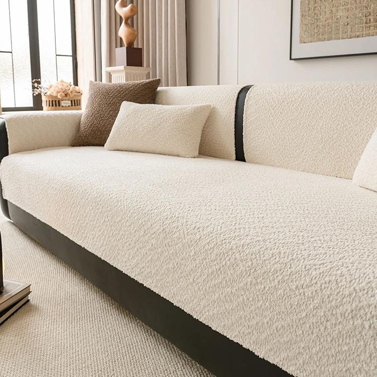 Cloud-Bouclé Chenille Modular Couch Cover relaxed sofa styling in a warm neutral room