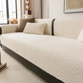 Cloud-Bouclé Chenille Modular Couch Cover relaxed sofa styling in a warm neutral room