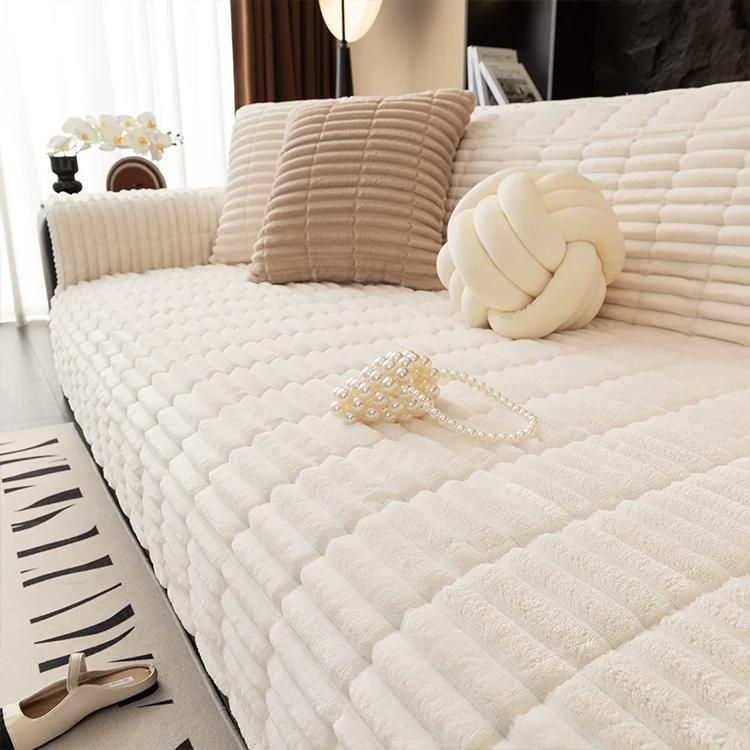 Beige option for the Plush Ribbed Fleece Couch Cover