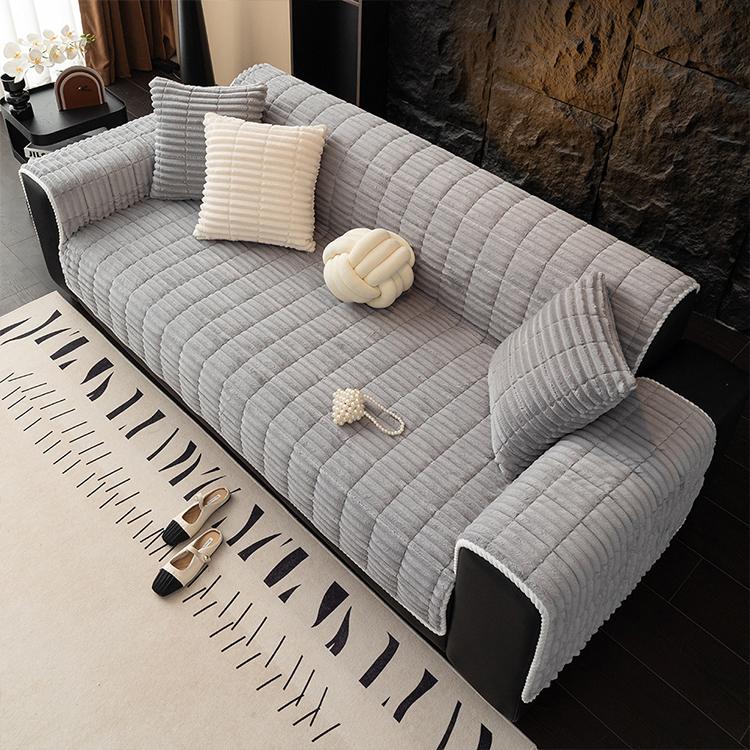 Plush Ribbed Fleece Couch Cover detail showing the deep ribbed fleece texture