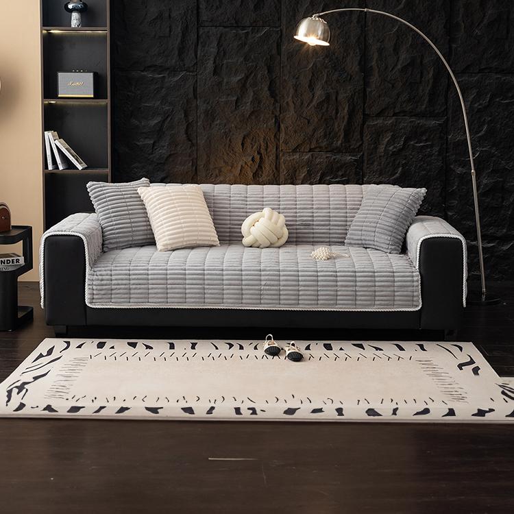 Plush Ribbed Fleece Couch Cover detail showing the softly bound edge