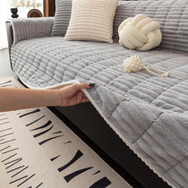 Plush Ribbed Fleece Couch Cover detail showing full-sofa styling