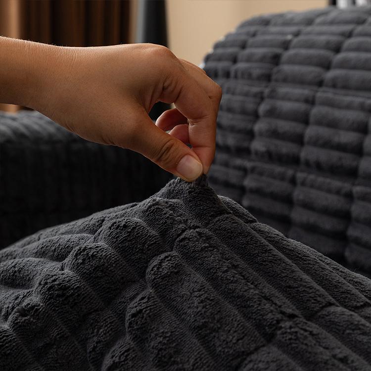 Plush Ribbed Fleece Couch Cover detail showing full-sofa styling