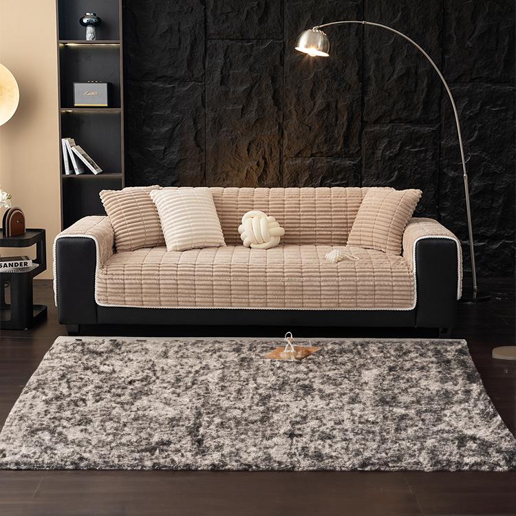Plush Ribbed Fleece Couch Cover detail showing coordinating cushion styling