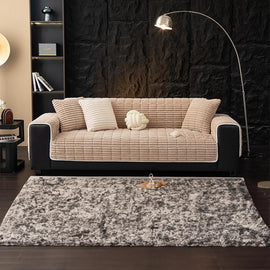 Plush Ribbed Fleece Couch Cover detail showing coordinating cushion styling