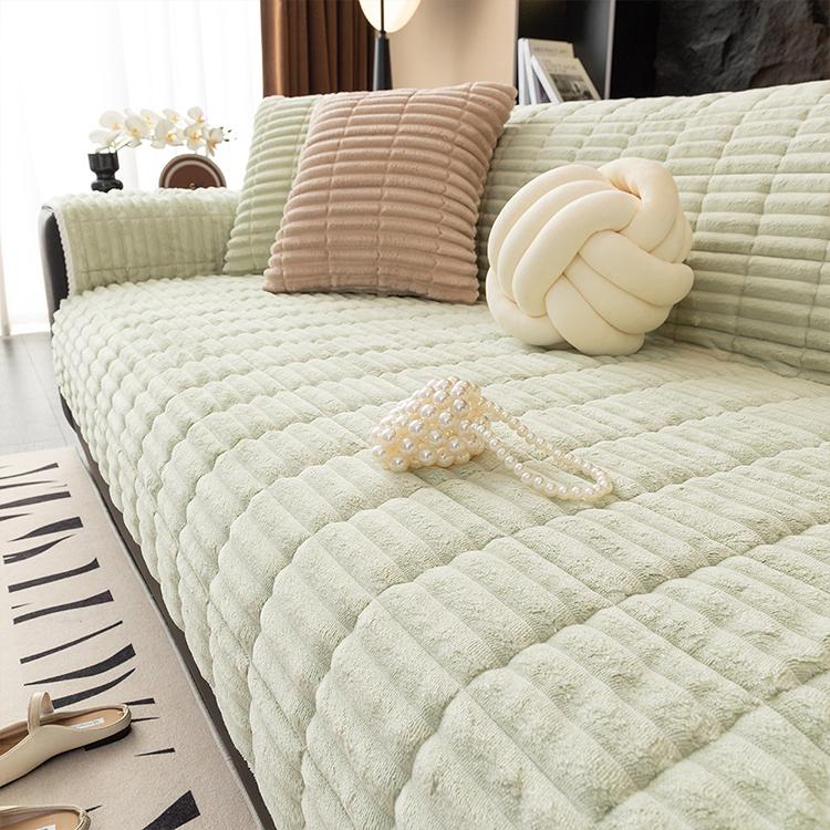 Plush Ribbed Fleece Couch Cover detail showing the softly bound edge