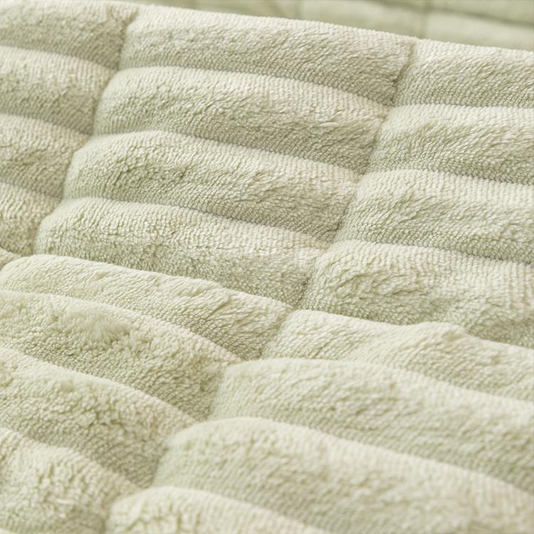 Plush Ribbed Fleece Couch Cover detail showing coordinating cushion styling
