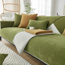 Herringbone Chenille Couch Cover – Pet-Proof Furniture Protector – gsft-9006 styled across a sofa