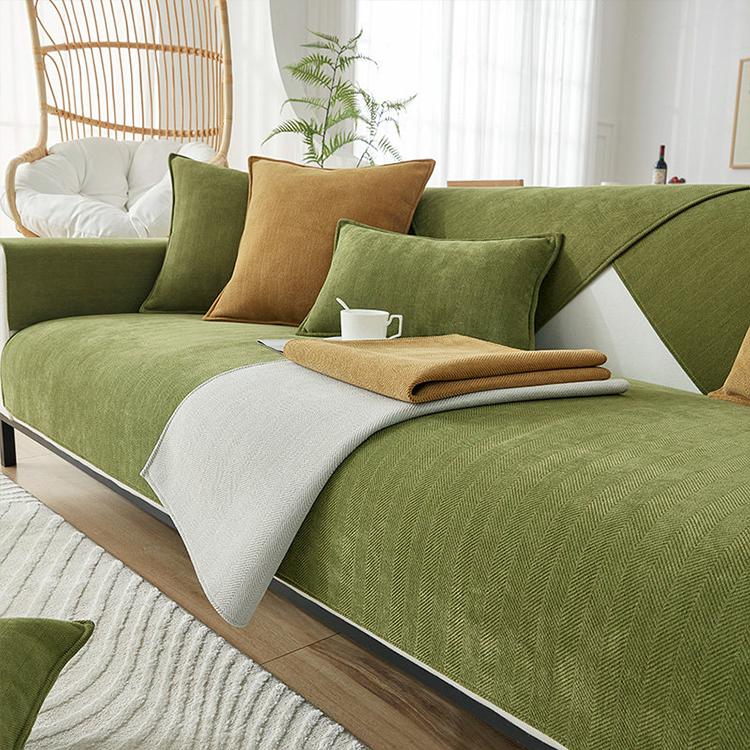 Herringbone Chenille Couch Cover – Pet-Proof Furniture Protector – gsft-9006 styled across a sofa