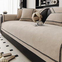 Beige option for the Contrast-Trim Chenille Couch Cover