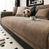 Brown option for the Contrast-Trim Chenille Couch Cover