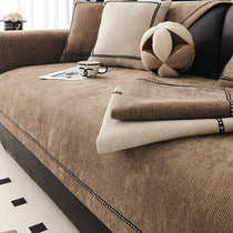 Contrast-Trim Chenille Couch Cover detail showing a seat-and-armrest arrangement