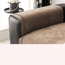 Contrast-Trim Chenille Couch Cover detail showing matching cushion covers