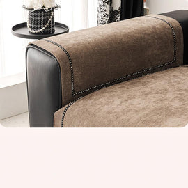 Contrast-Trim Chenille Couch Cover detail showing matching cushion covers