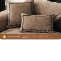 Contrast-Trim Chenille Couch Cover detail showing a seat-and-armrest arrangement
