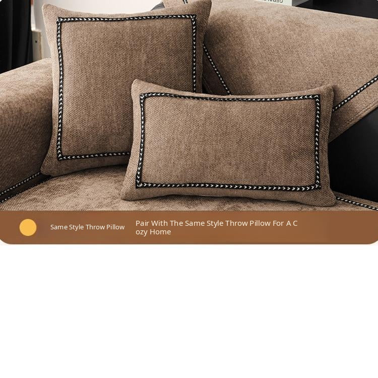 Contrast-Trim Chenille Couch Cover detail showing a seat-and-armrest arrangement