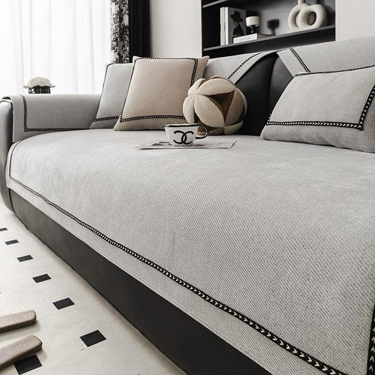 Light gray option for the Contrast-Trim Chenille Couch Cover