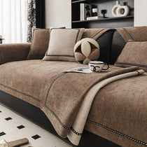 Contrast-Trim Chenille Couch Cover styled across a sofa