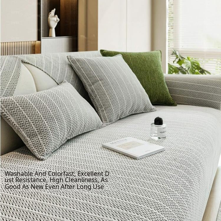 Herringbone Chenille Couch Cover detail showing a coordinated sofa arrangement