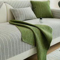 Herringbone Chenille Couch Cover styled across a sofa