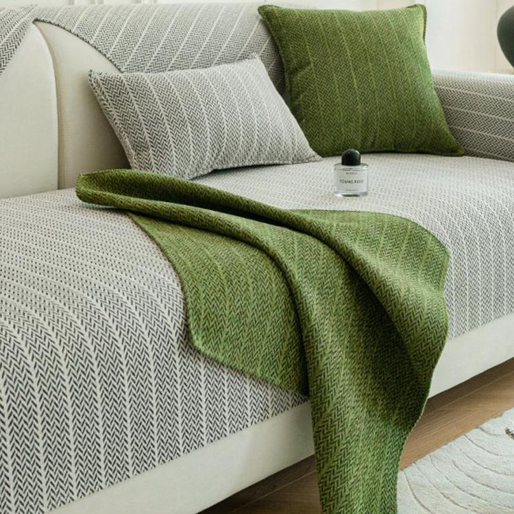 Herringbone Chenille Couch Cover styled across a sofa