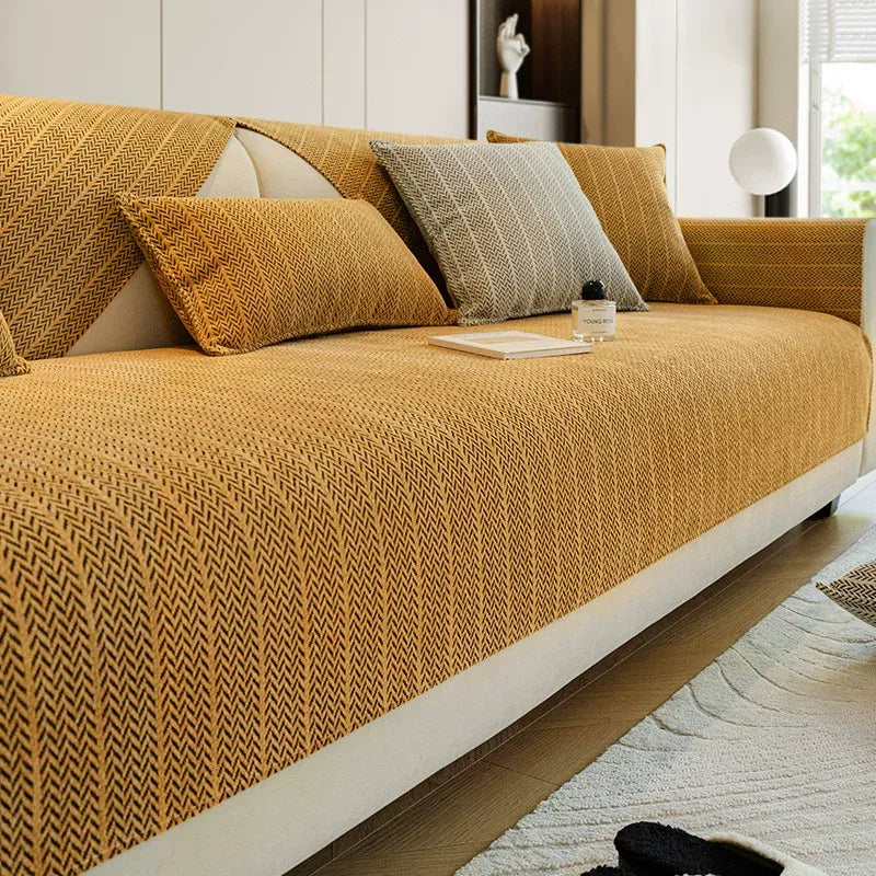 Yellow option for the Herringbone Chenille Couch Cover