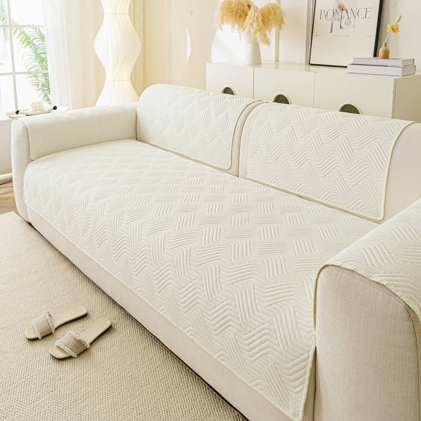 Beige Style 2 option for the Water-Resistant Geometric Quilted Couch Cover