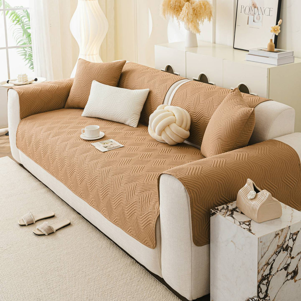 Camel color Style 2 option for the Water-Resistant Geometric Quilted Couch Cover