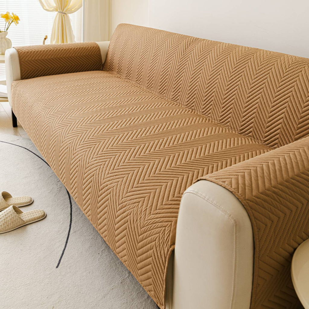 Camel color Style 3 option for the Water-Resistant Geometric Quilted Couch Cover