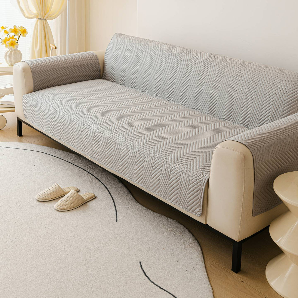Light gray Style 3 option for the Water-Resistant Geometric Quilted Couch Cover