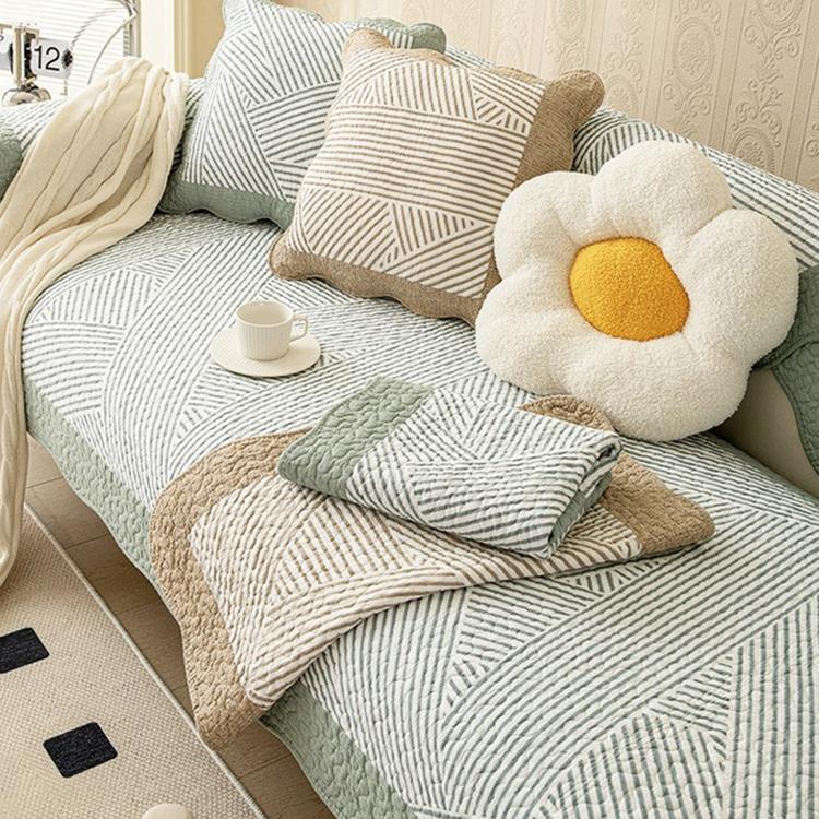 Reversible Patterned Cotton Couch Cover detail showing the geometric stripe design