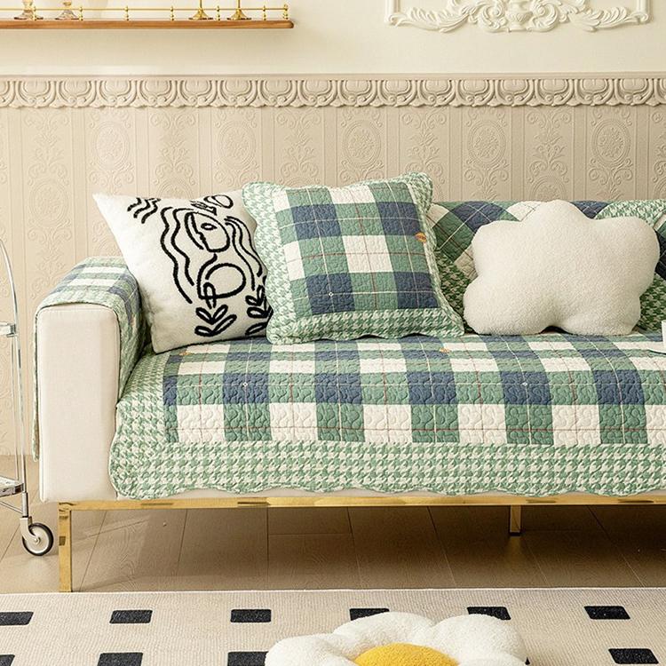 Reversible Patterned Cotton Couch Cover detail showing the geometric stripe design
