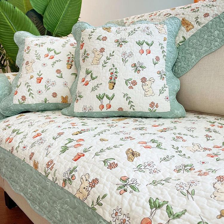 Reversible Patterned Cotton Couch Cover styled across a sofa