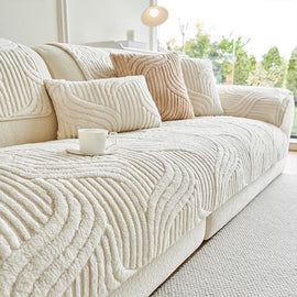 Beige option for the Sculpted Wave Plush Couch Cover